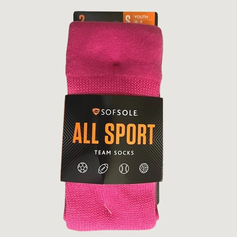 Sof Sole All Sport Team Performance Socks Youth Small Pink 2 Pairs Athletic NWT